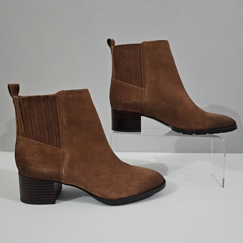 Sam Edelman Kaiti Zip Ankle Bootie Womens 7 Brown Suede Low Heel Western NEW